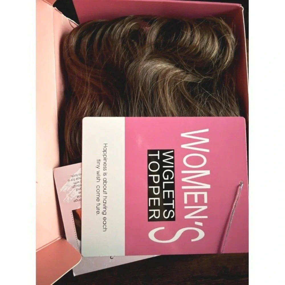 10 Inch Short Wavy Hair Topper Caramel Brown Dark Root Synthetic Wiglet 6.5x6.5